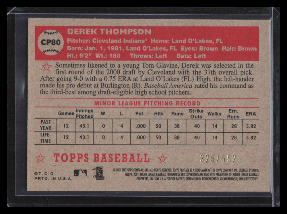 2001 Topps Heritage Chrome cp80 Derek Thompson 326/552