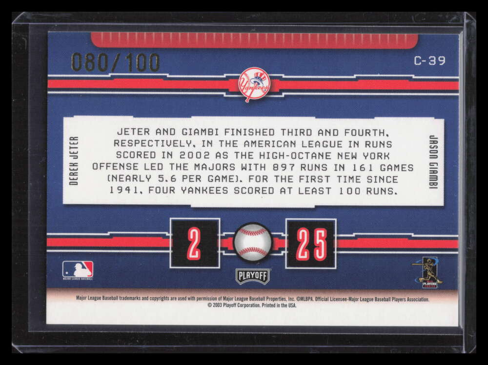 2003 Playoff Prestige Connections 100 39 Jason Giambi Derek Jeter 80/100