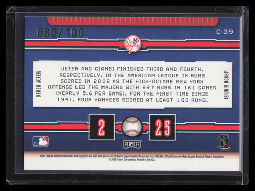 2003 Playoff Prestige Connections 100 39 Jason Giambi Derek Jeter 80/100