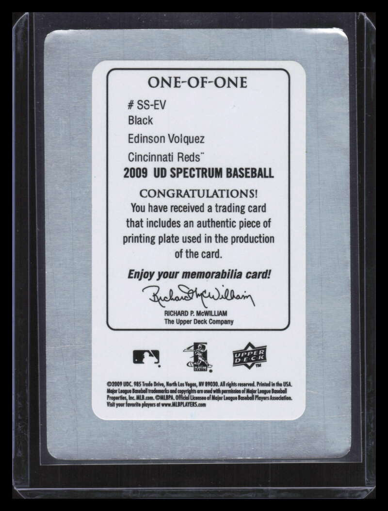 SOLD 162241 2009 Upper Deck Spectrum Swatches Printing Plate Black SSEV Edinson Volquez 1/1