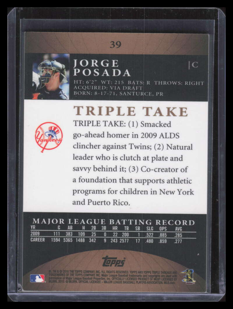 2010 Topps Triple Threads Gold 39 Jorge Posada 21/99