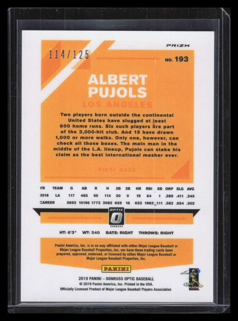 2019 Donruss Optic Purple Stars Refractor 193 Albert Pujols 114/125