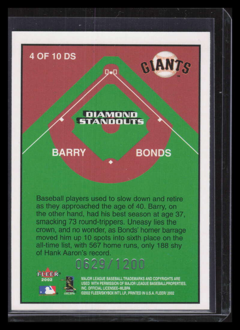 2002 Fleer Diamond Standouts 4 Barry Bonds 629/1200
