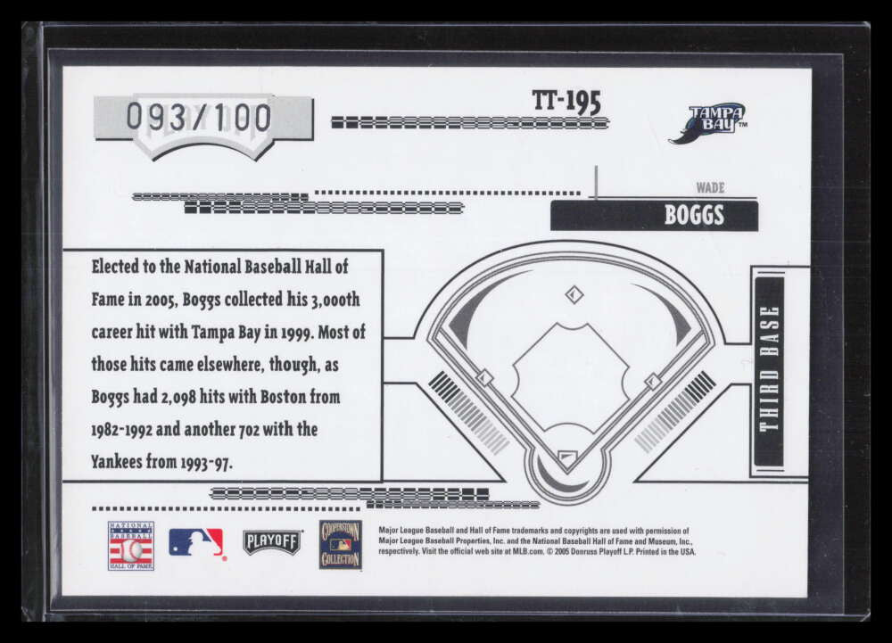 2005 Absolute Memorabilia Tools of the Trade Black tt195 Wade Boggs Rays 93/100