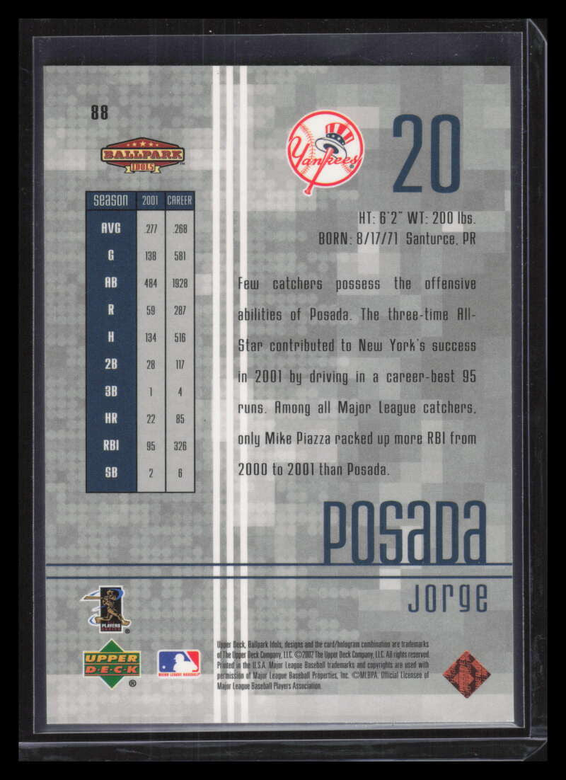 2002 Upper Deck Ballpark Idols Bronze 88 Jorge Posada 49/100