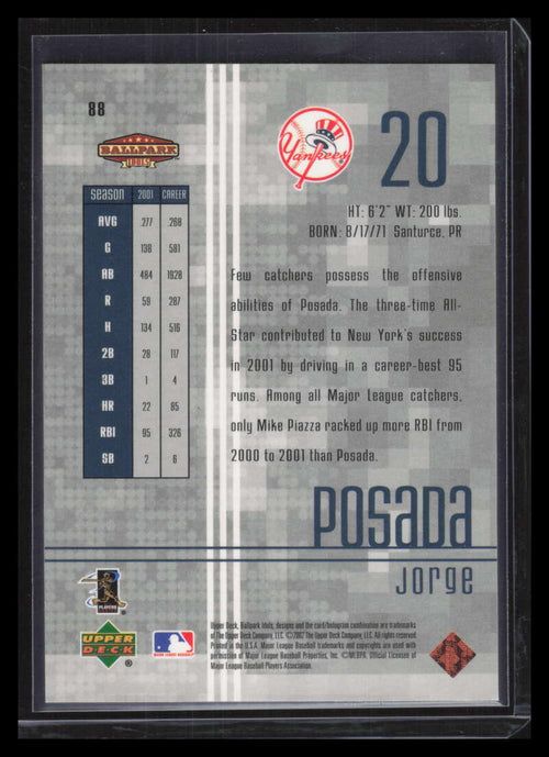 2002 Upper Deck Ballpark Idols Bronze 88 Jorge Posada 49/100