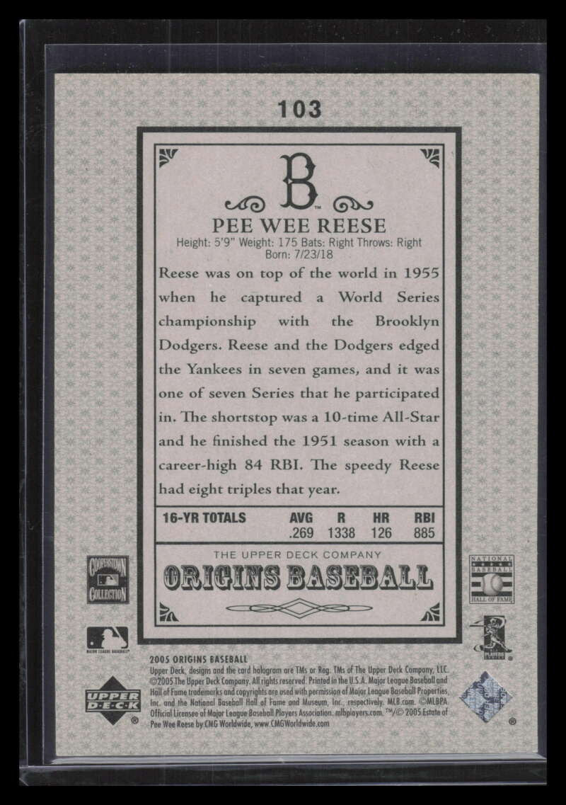 2005 Origins Old Judge Red 103 Pee Wee Reese RET 28/99 Retired