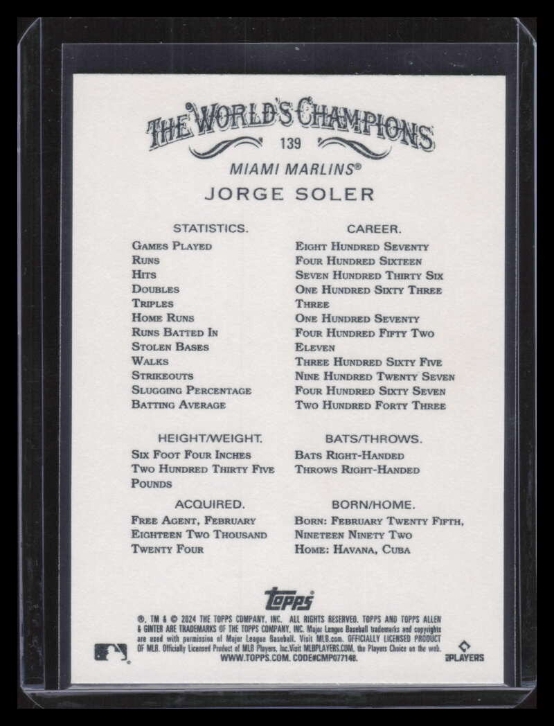 2024 Topps Allen and Ginter Gold Foil Filigree 139 Jorge Soler 28/50