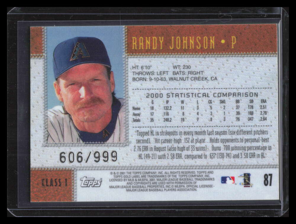 2001 Topps Gold Label Class 1 Gold 87 Randy Johnson 606/999