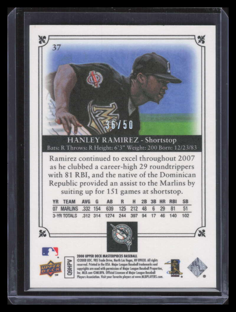2008 UD Masterpieces Framed Blue 50 37 Hanley Ramirez 36/50