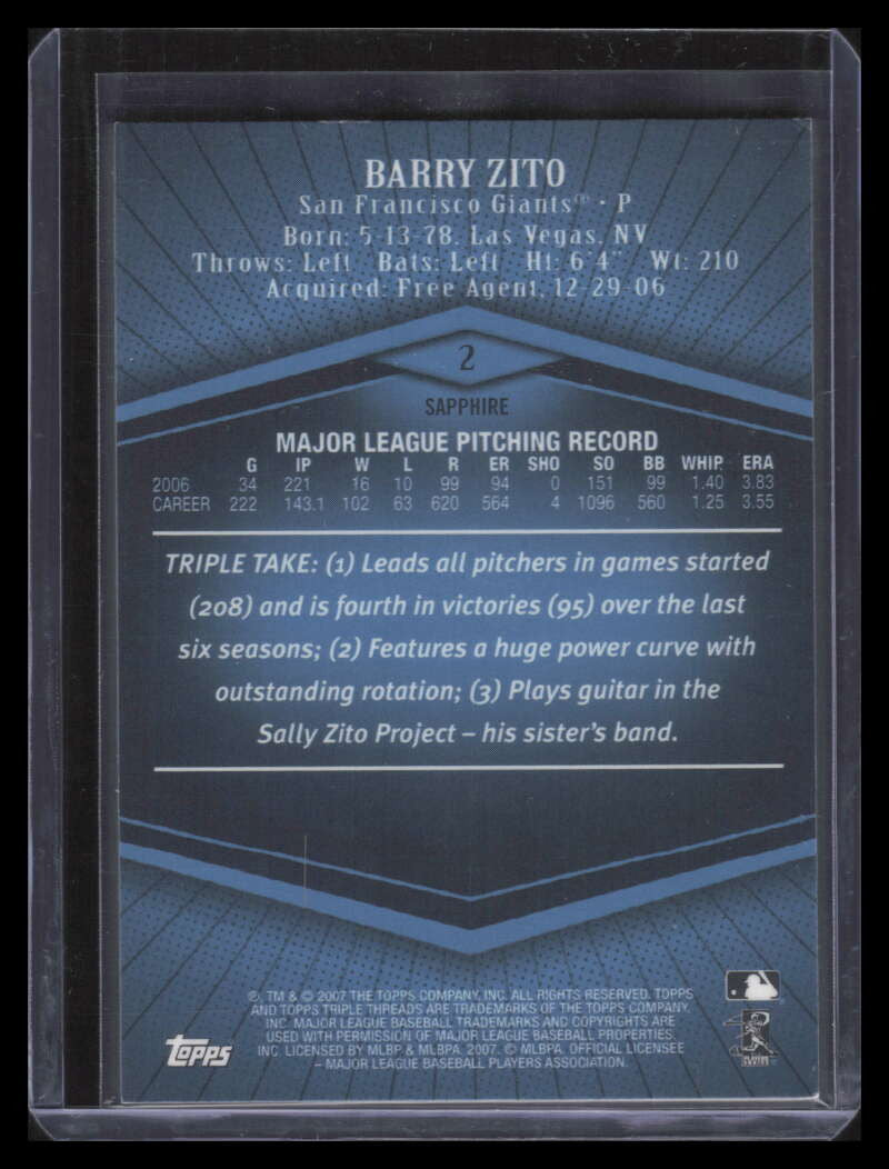 2007 Topps Triple Threads Sapphire 2 Barry Zito 10/25