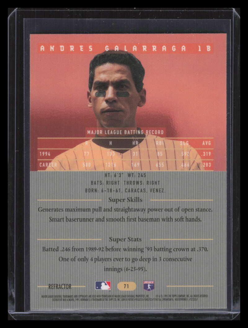 1995 Bowman's Best Refractor r71 Andres Galarraga 148895