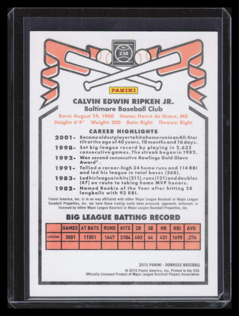 DELETE 162426 2015 Donruss '81 Press Proofs Bronze 238 Cal Ripken Jr. 195/299