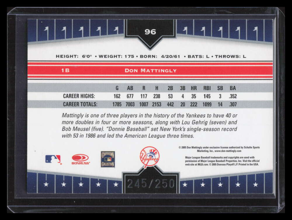 2005 Donruss Champions Impressions Red 96 Don Mattingly 245/250