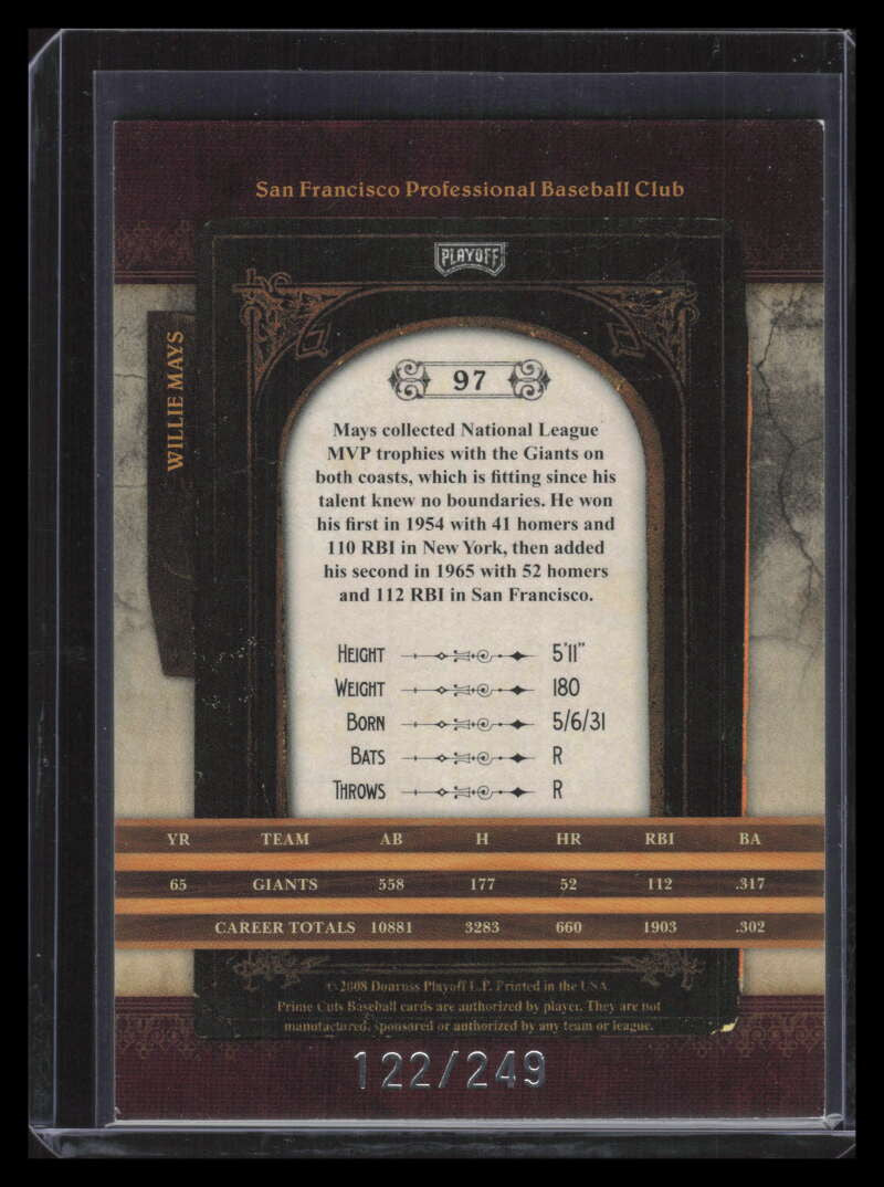 2008 Prime Cuts 97 Willie Mays 122/249