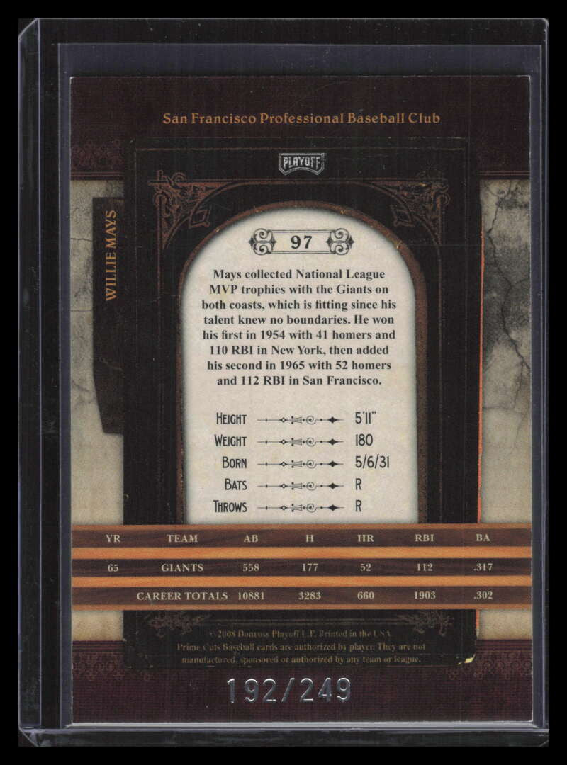 2008 Prime Cuts 97 Willie Mays 192/249
