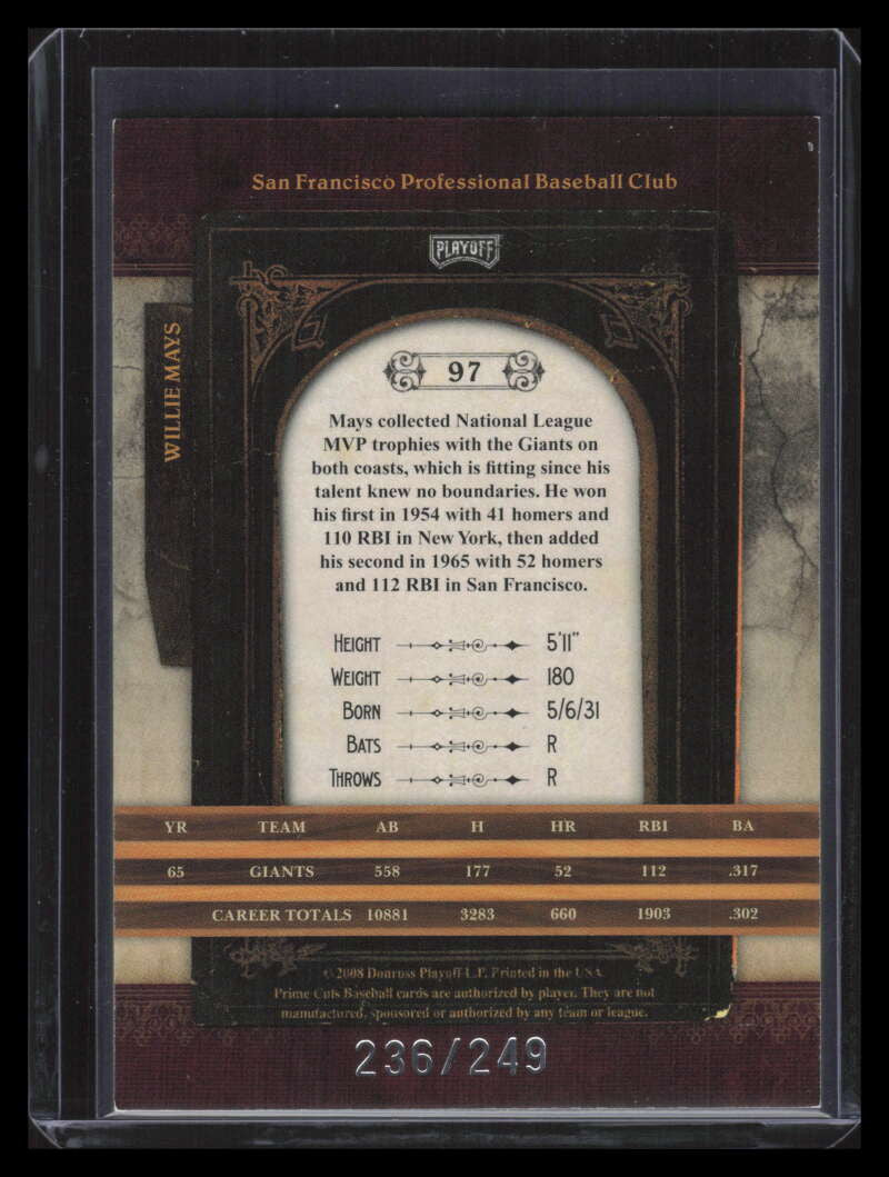 2008 Prime Cuts 97 Willie Mays 236/249