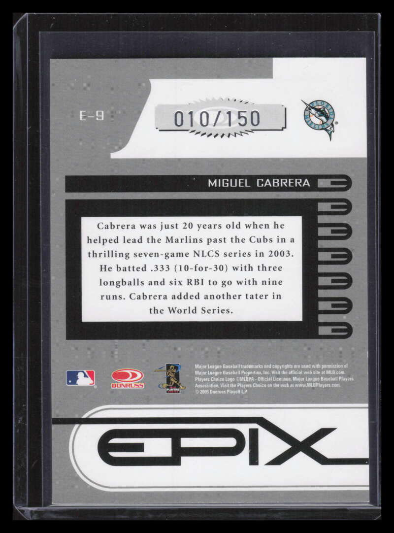 2005 Zenith Epix Blue Moment 9 Miguel Cabrera 10/150