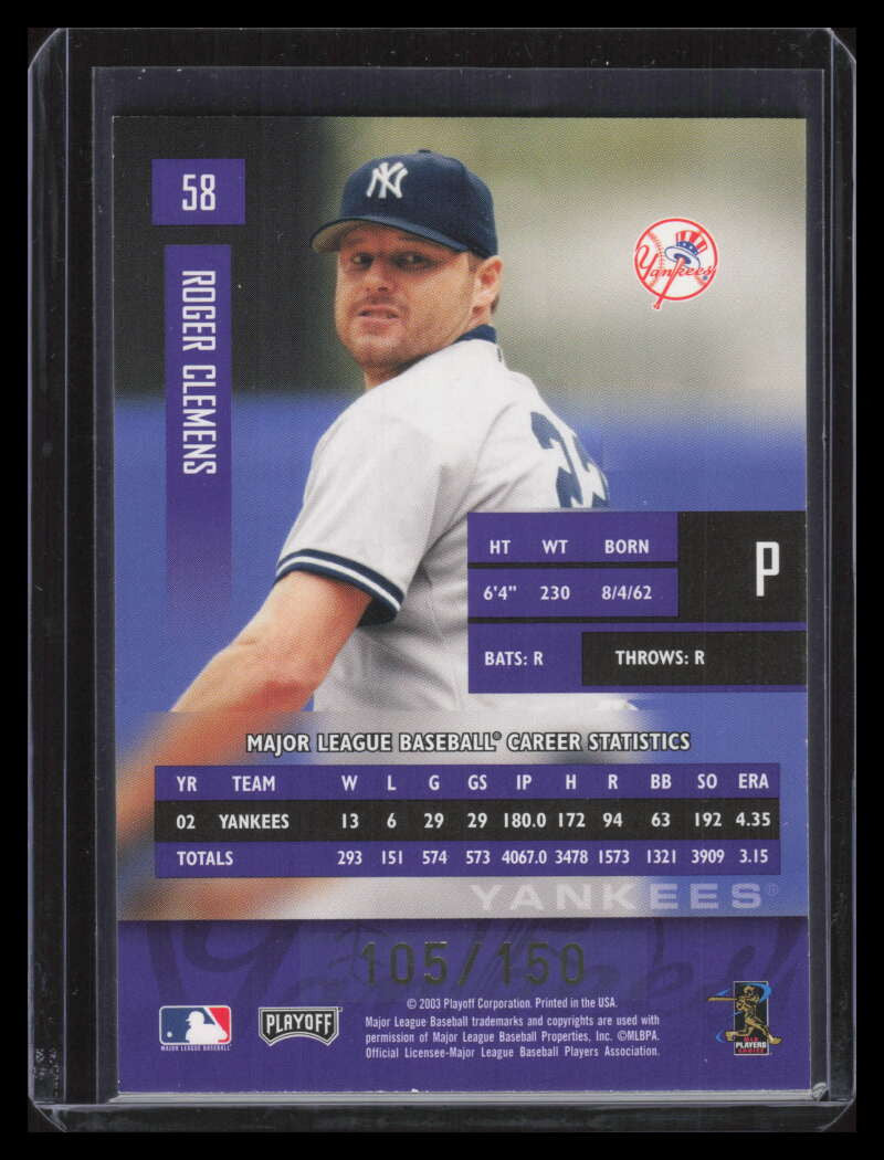 2003 Playoff Prestige Xtra Points Purple 58 Roger Clemens 105/150