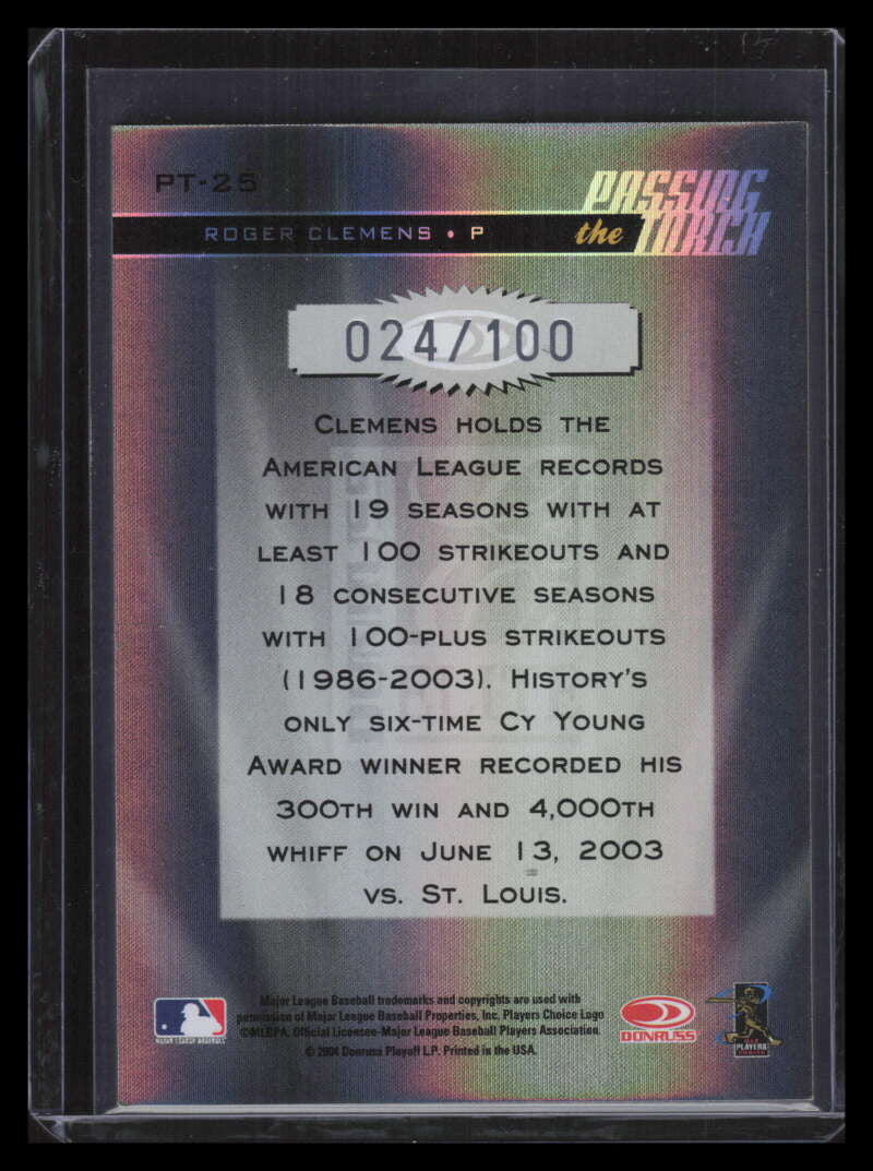 2004 Donruss Elite Passing the Torch Black 25 Roger Clemens 24/100