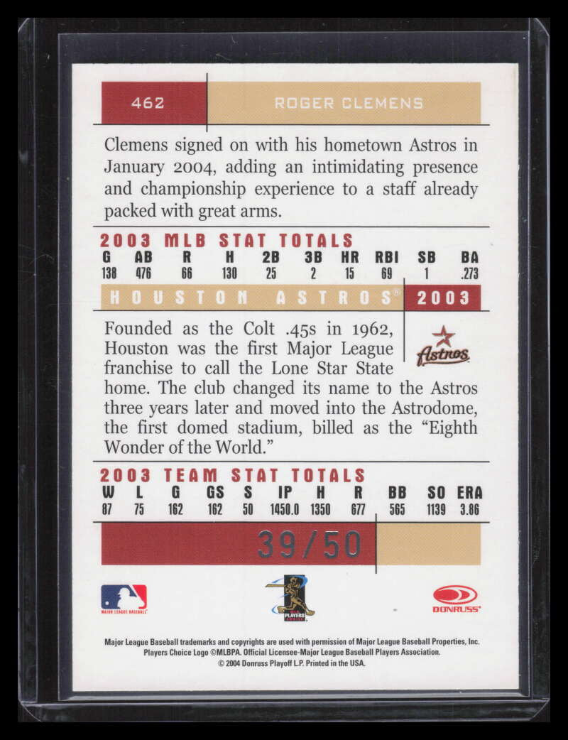 2004 Donruss Team Heroes Showdown Silver 462 Roger Clemens 39/50
