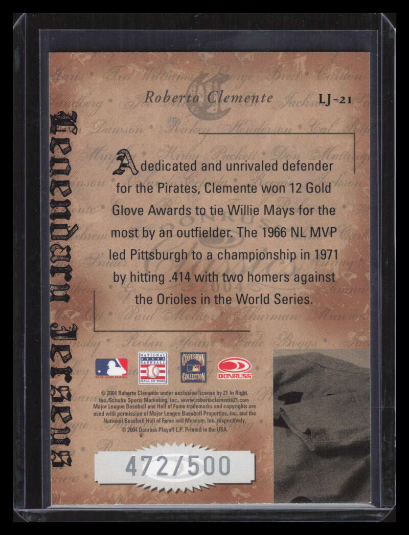 2004 Donruss Classics Legendary Jerseys 21 Roberto Clemente 472/500