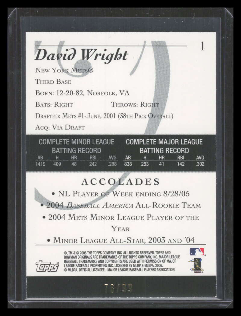 DELETE 162477 2006 Bowman Originals Black 1 David Wright 76/99