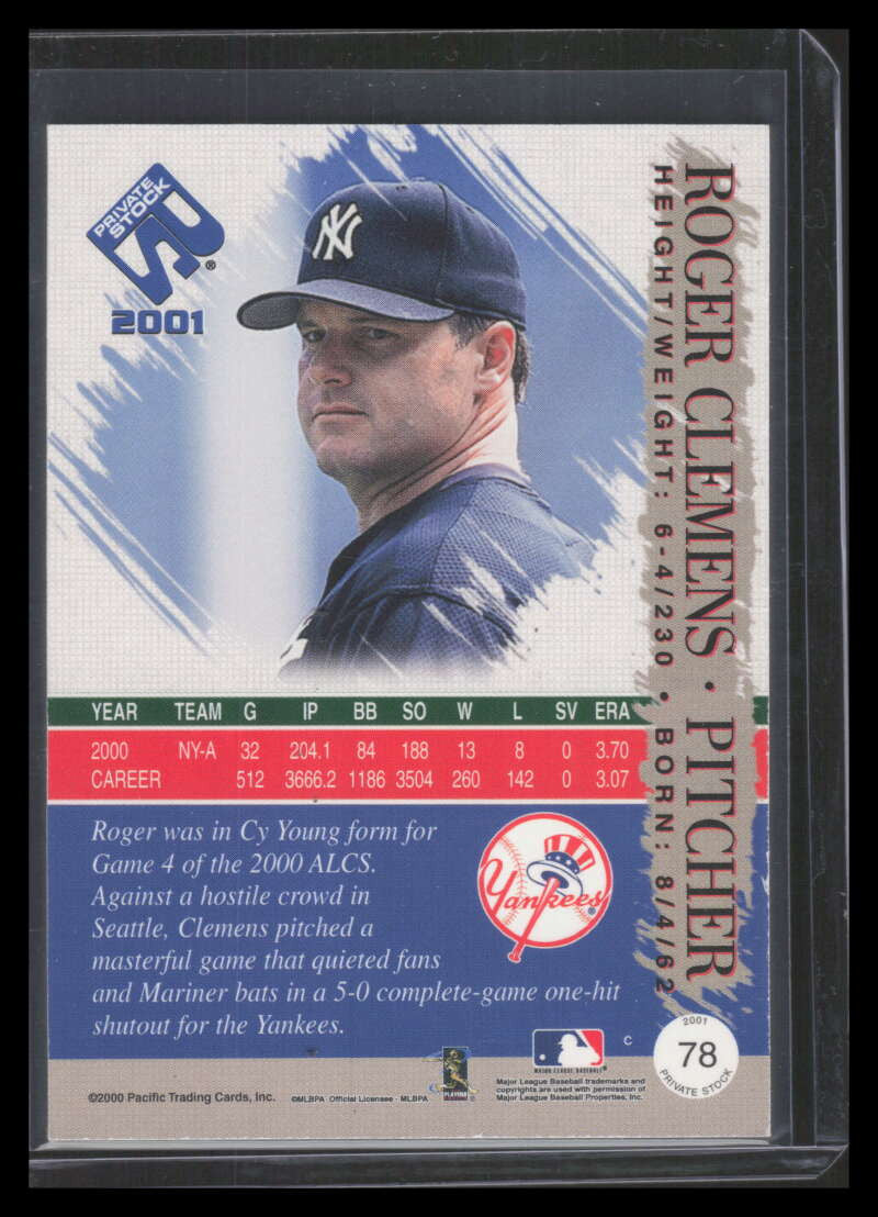2001 Private Stock Silver Portraits 78 Roger Clemens 100/290