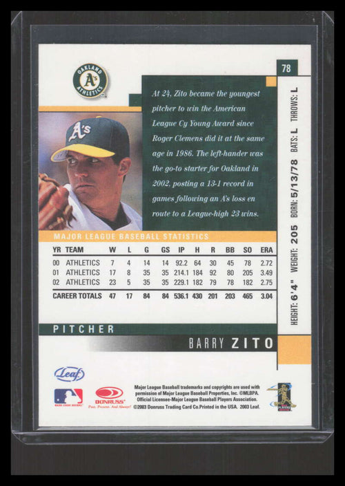 2003 Leaf Chicago Collection 78 Barry Zito 2/5