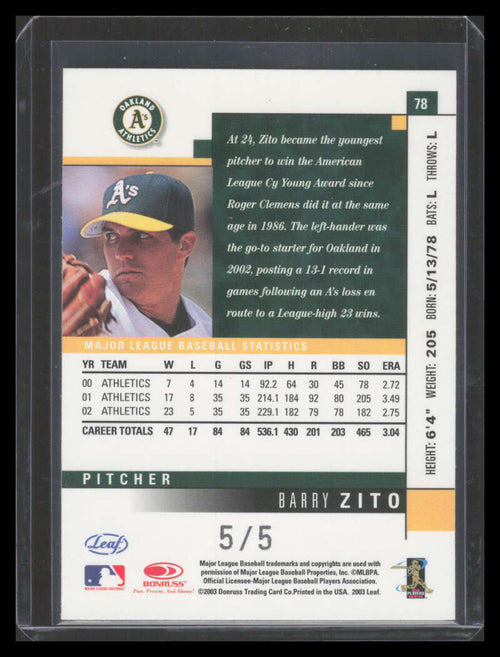 2003 Leaf Atlantic City National 78 Barry Zito 5/5