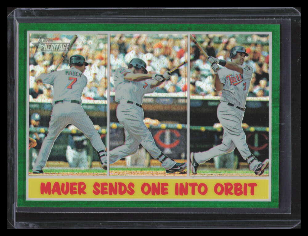 2011 Topps Heritage Chrome Green Refractor c74 Joe Mauer Sends One Into Orbit