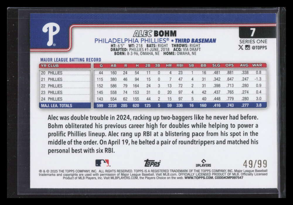 2025 Topps Green Rainbow Foil 7 Alec Bohm 49/99