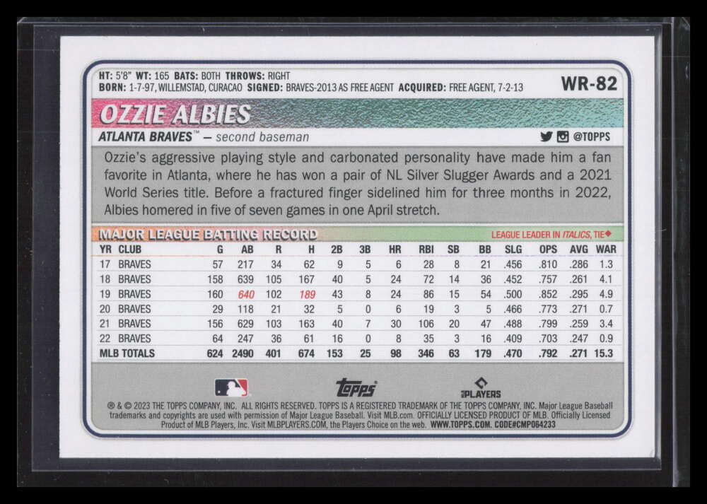 2023 Topps Big League Wrapper Redemption Green Foil wr82 Ozzie Albies 8/99