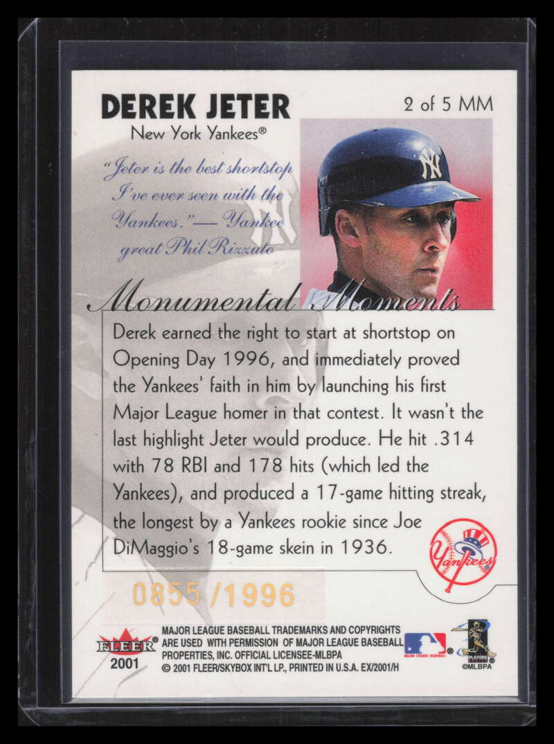 2001 E-X mm2 Derek Jeter MM 855/1996 Monumental Moments
