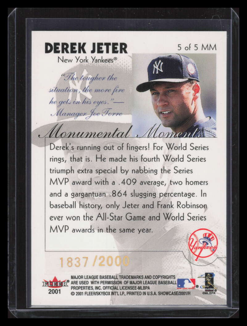 2001 Fleer Showcase mm3 Derek Jeter MM 1837/2000 Monumental Moments