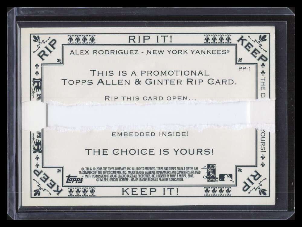 2006 Topps Allen and Ginter Promos pp1 Alex Rodriguez Rip Card RIPPED