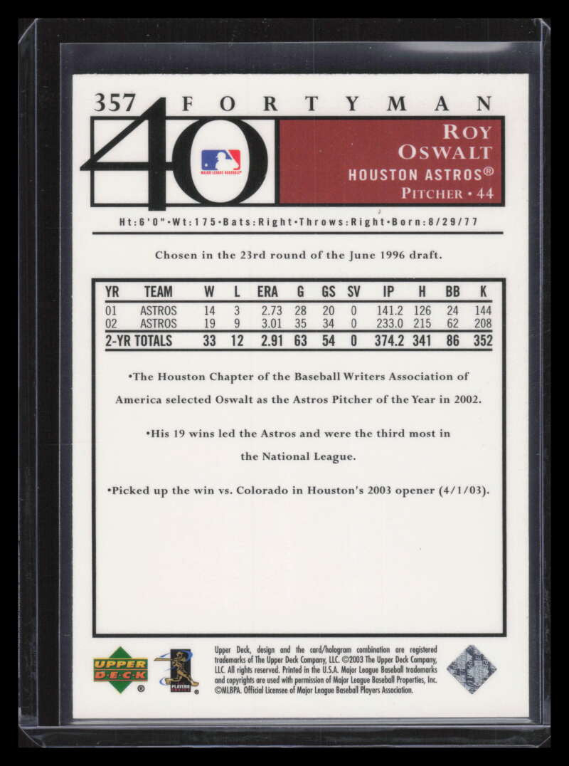 2003 Upper Deck 40-Man Rainbow 357 Roy Oswalt 26/40
