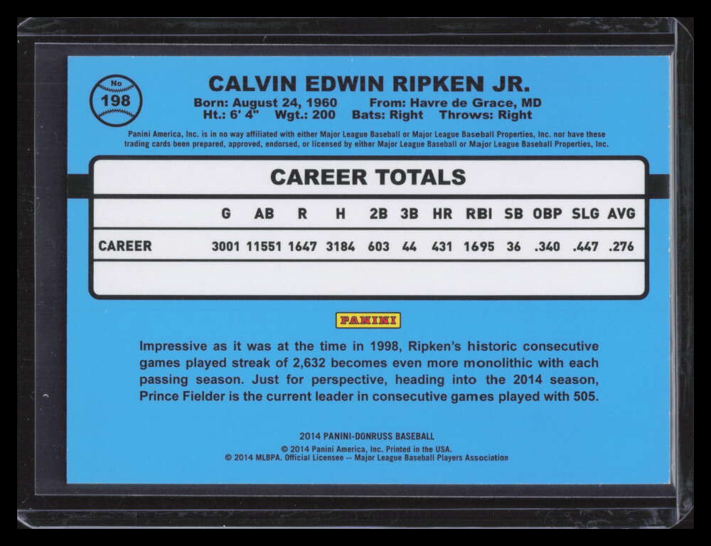 DELETE 162561 2014 Donruss Press Proofs Silver 198 Cal Ripken Jr. 116/199
