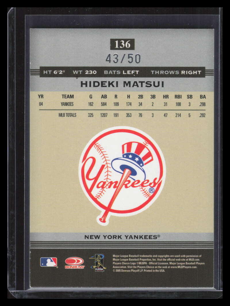 2005 Donruss Greats Platinum HoloFoil 136 Hideki Matsui 43/50
