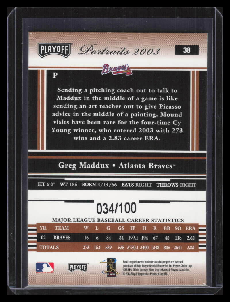 2003 Playoff Portraits Bronze 38 Greg Maddux 34/100