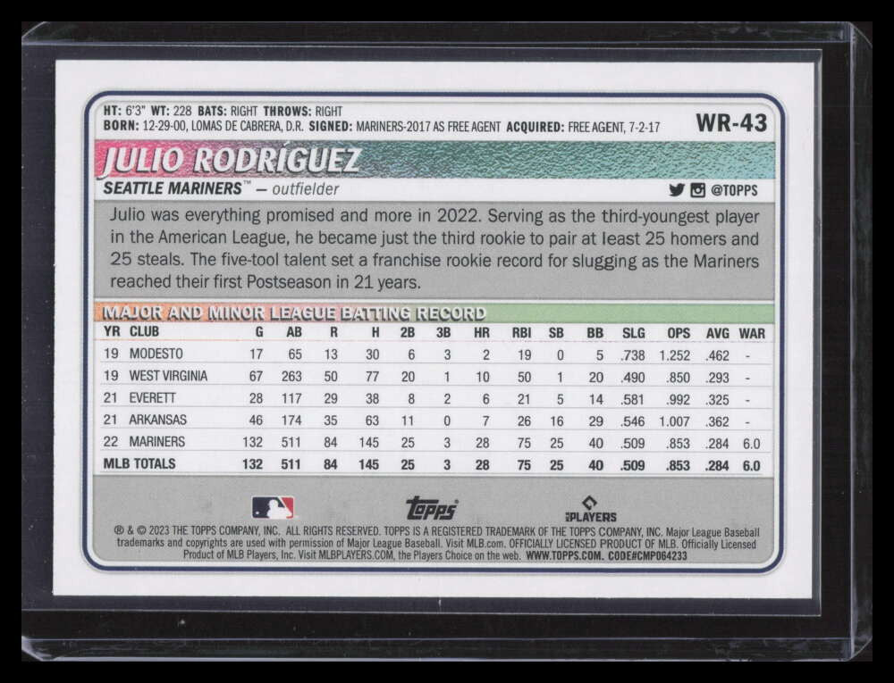 2023 Topps Big League Wrapper Redemption Green Foil wr43 Julio Rodriguez 13/99
