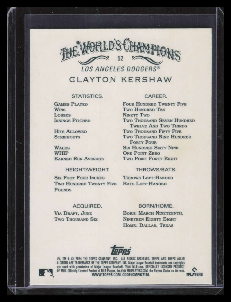 2024 Topps Allen and Ginter Chrome X-Fractor 52 Clayton Kershaw