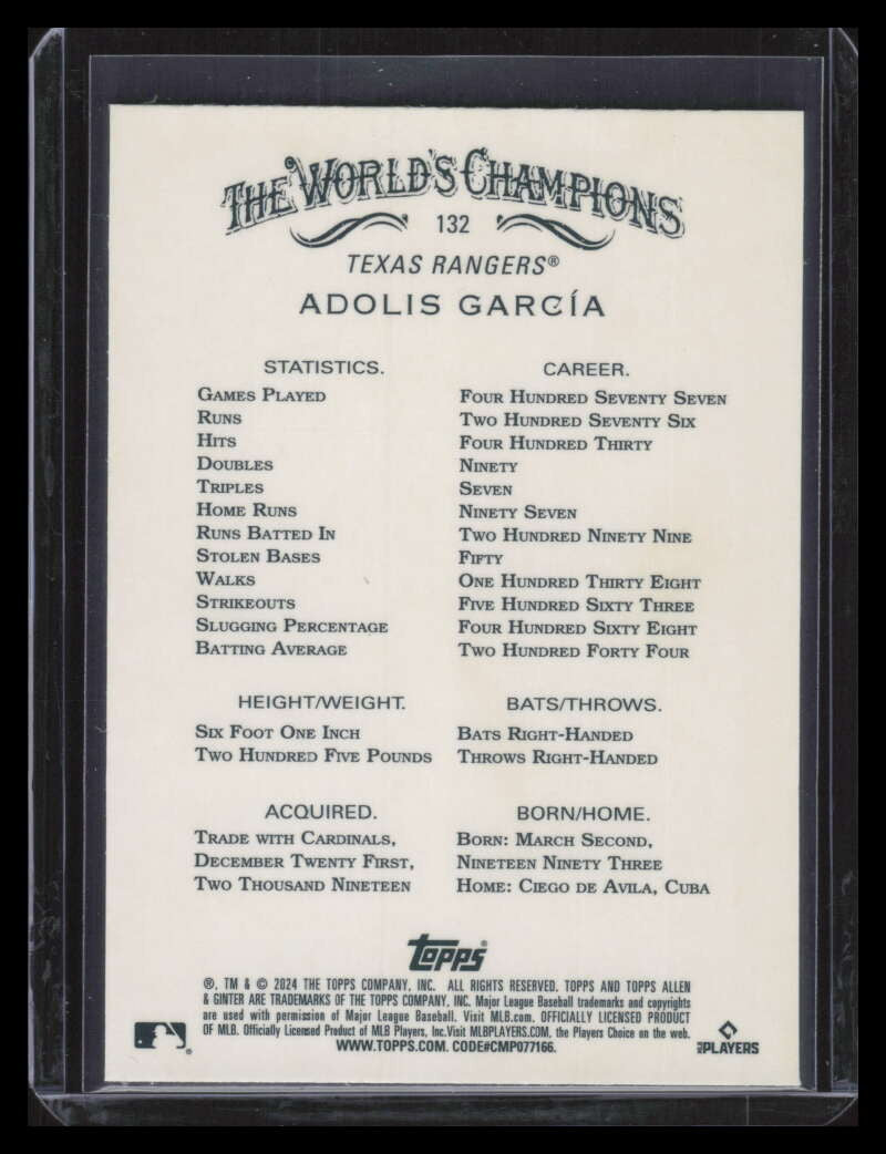 2024 Topps Allen and Ginter Chrome Gold Refractor 132 Adolis Garcia 47/50
