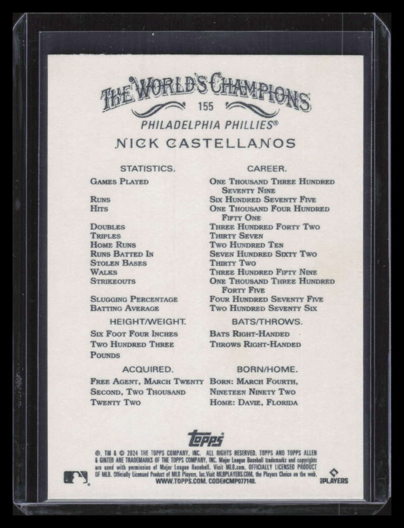 2024 Topps Allen and Ginter Gold Foil Filigree 155 Nick Castellanos 22/50