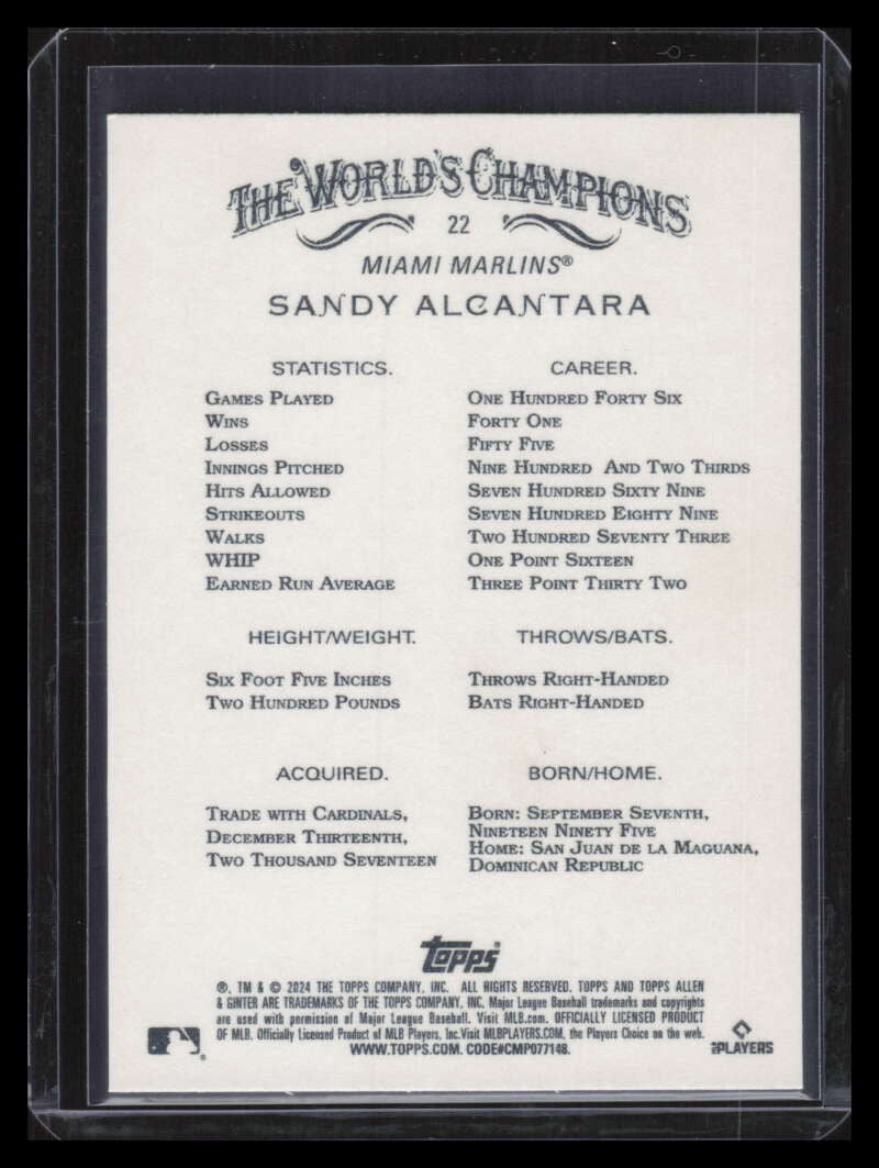 2024 Topps Allen and Ginter Gold Foil Filigree 22 Sandy Alcantara 10/50