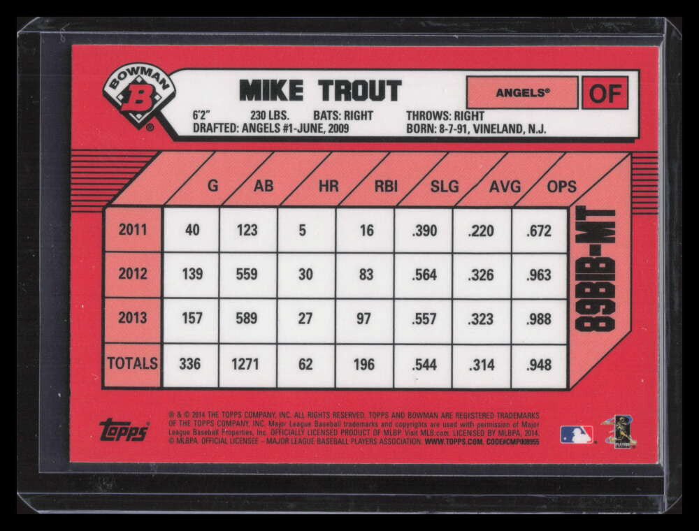 2014 Bowman '89 Bowman is Back Silver Diamond Refractor 89bibmt Mike Trout