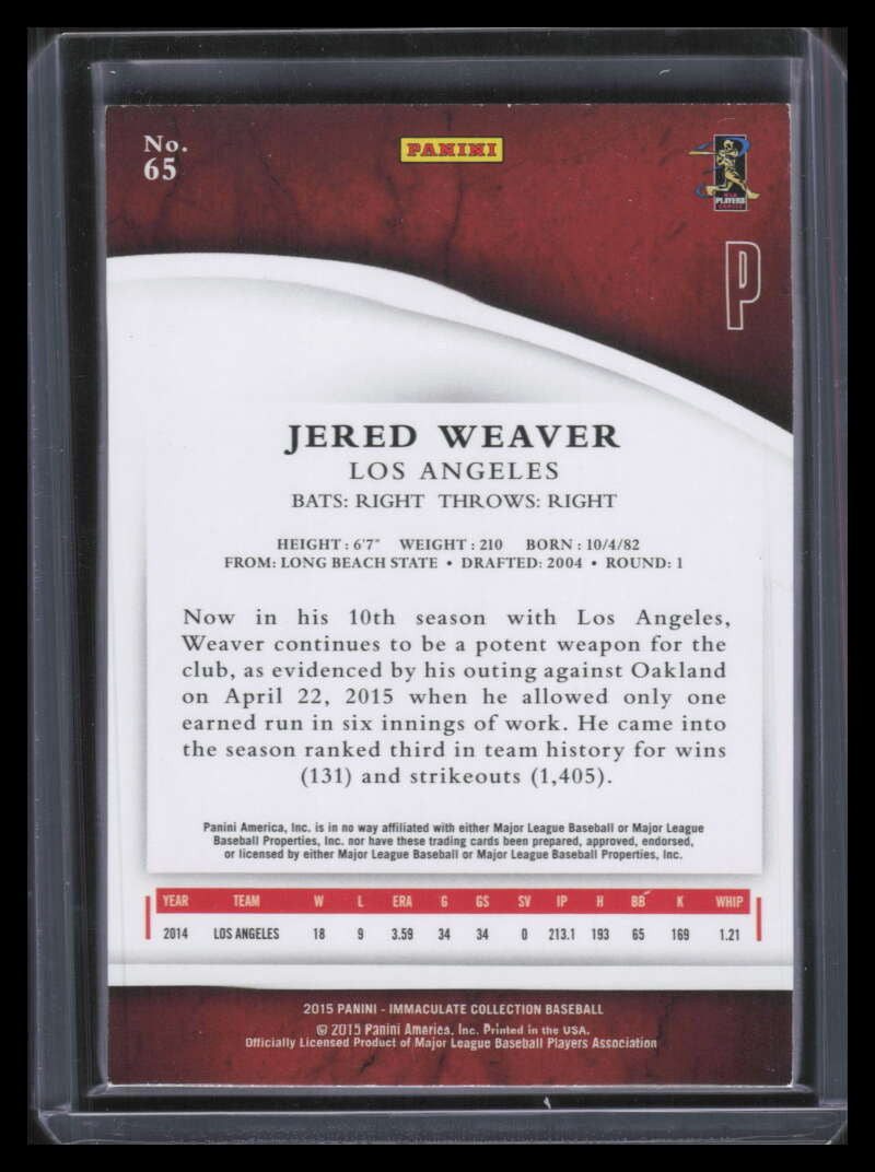 2015 Immaculate Collection Blue 65 Jered Weaver 8/10