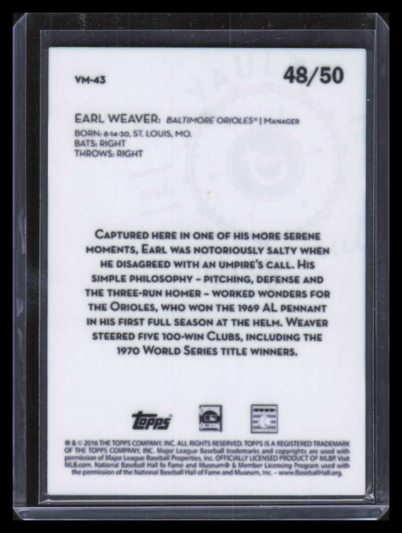 2016 Topps Legacies of Baseball Vault Metals Purple Logo vm43 Earl Weaver 48/50