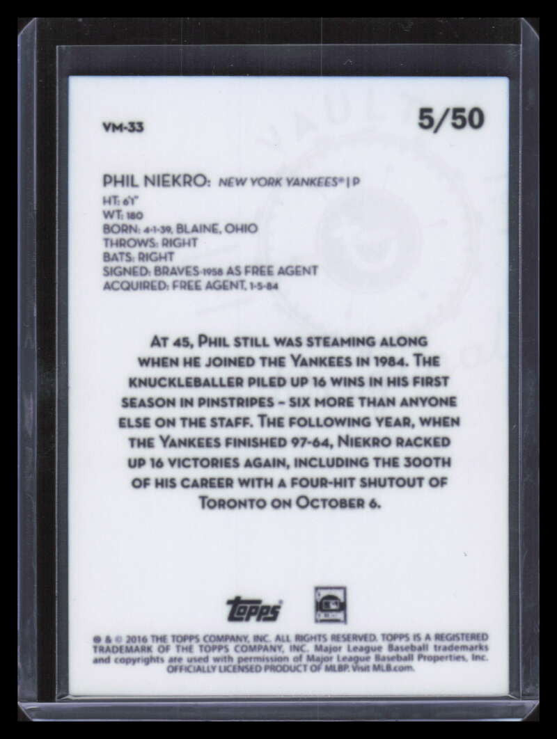 2016 Topps Legacies of Baseball Vault Metals Purple Logo vm33 Phil Niekro 5/50