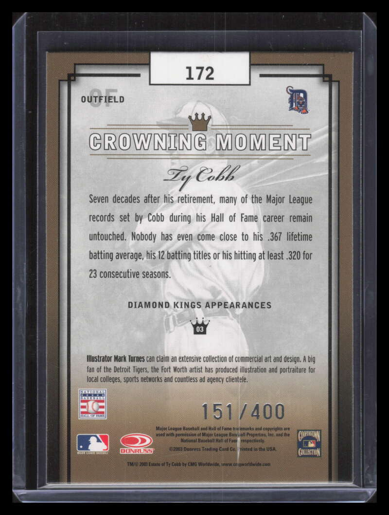 DELETE 162630 2003 Diamond Kings Silver Foil 172 Ty Cobb RET 151/400 Retired